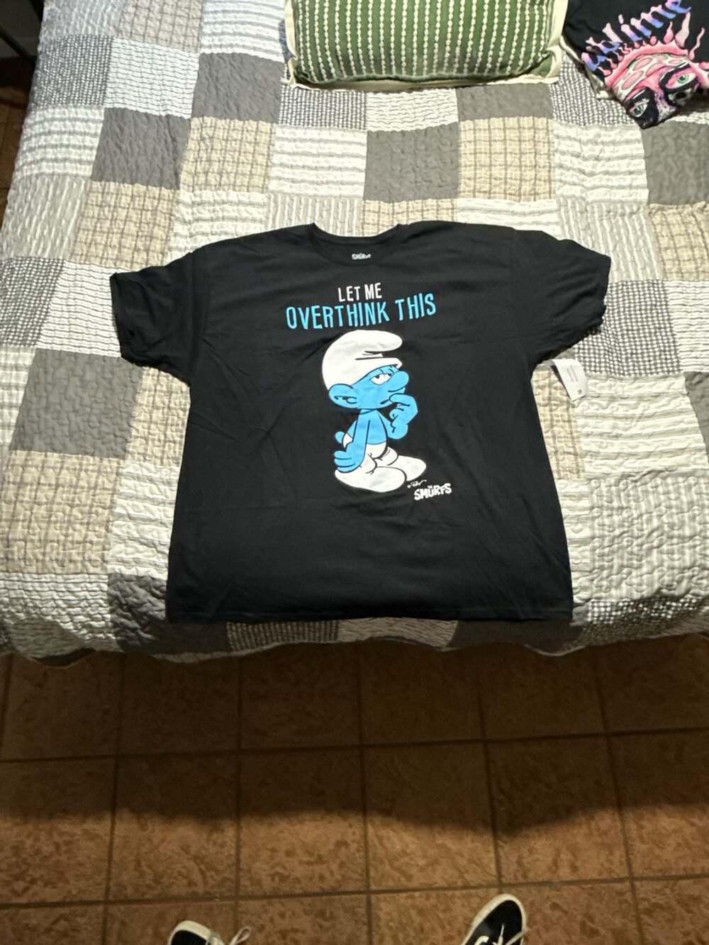 The Smurfs Let Me Overthink This Lazy Smurf Black Graphic T-Shirt 3XL